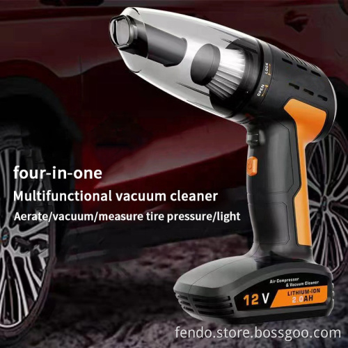 Portable Car Vacuum Cleaner: Four-in-One Tire Inflator and Pressure Sensor